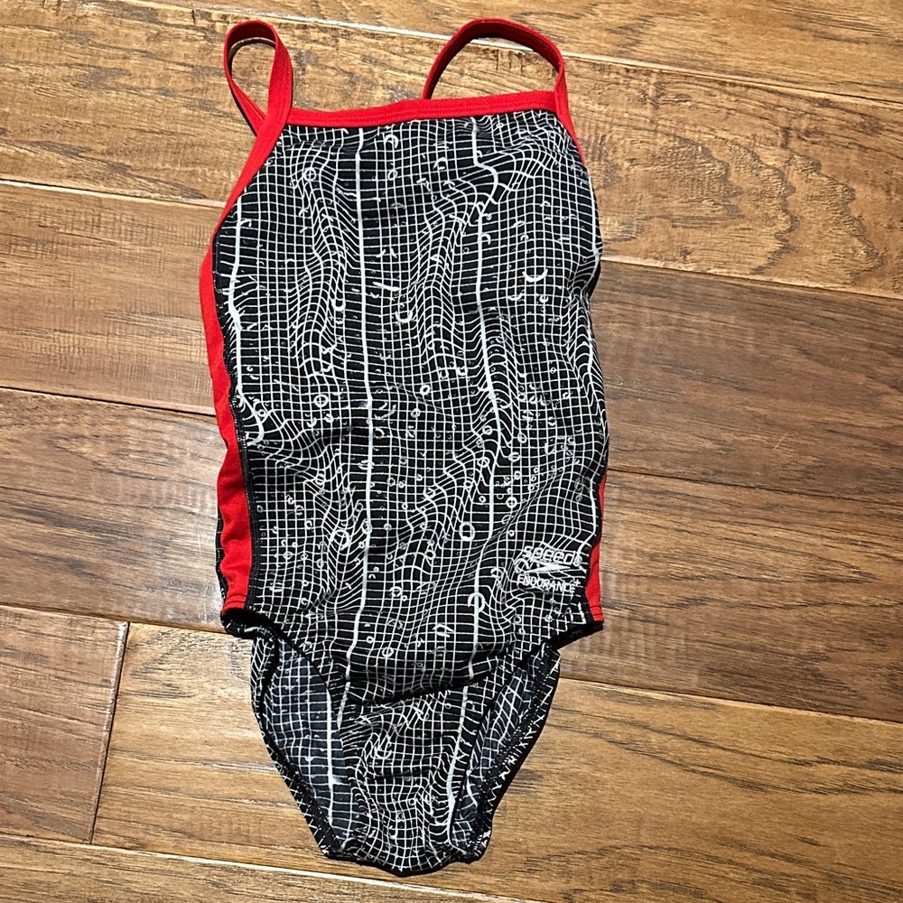 Speedo Kids Black and Red One Piece Swimsuit